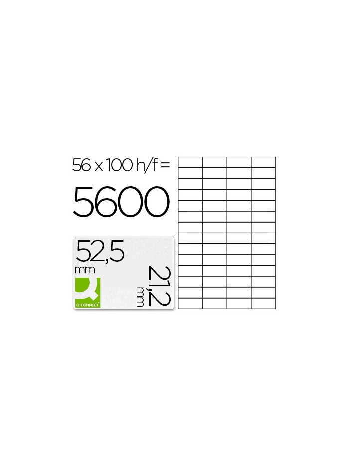 Etiqueta adhesiva q-connect kf10638 tamaño 52,5x21,2 mm fotocopiadora laser ink-jet caja con 100 hojas din a4