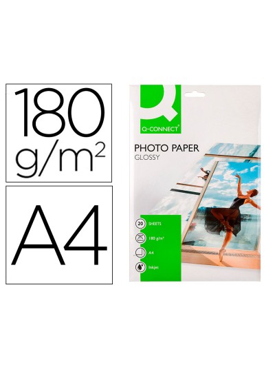 Papel q-connect foto glossy kf01103 din a4 digital photo para ink-jet bolsa de 20 hojas de 180 gr