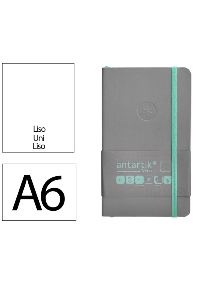 Cuaderno con gomilla antartik notes tapa blanda a6 hojas lisas gris y turquesa 100 hojas 80 gr fsc Cuaderno con gomilla antartik notes tapa blanda a6 hojas lisas gris y turquesa 100 hojas 80 gr fsc