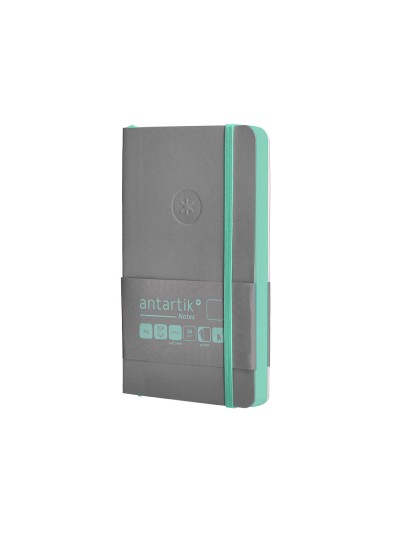 Cuaderno con gomilla antartik notes tapa blanda a6 hojas lisas gris y turquesa 100 hojas 80 gr fsc