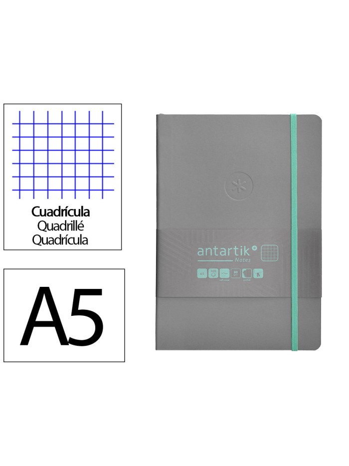 Cuaderno con gomilla antartik notes tapa blanda a5 hojas cuadricula gris y turquesa 80 hojas 80 gr fsc Cuaderno con gomilla antartik notes tapa blanda a5 hojas cuadricula gris y turquesa 80 hojas 80 gr fsc