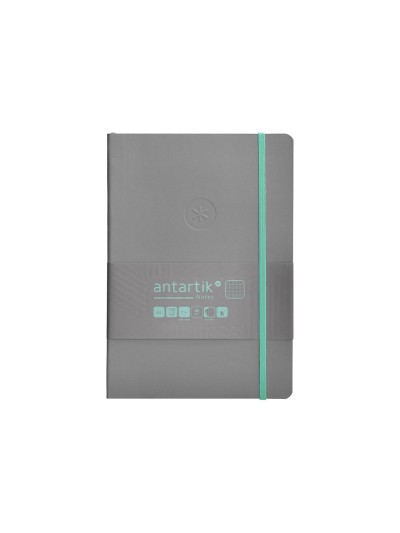 Cuaderno con gomilla antartik notes tapa blanda a5 hojas cuadricula gris y turquesa 80 hojas 80 gr fsc
