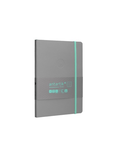 Cuaderno con gomilla antartik notes tapa blanda a5 hojas cuadricula gris y turquesa 80 hojas 80 gr fsc