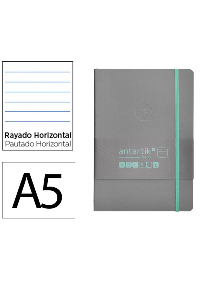 Cuaderno con gomilla antartik notes tapa blanda a5 hojas rayas gris y turquesa 80 hojas 80 gr fsc Cuaderno con gomilla antartik notes tapa blanda a5 hojas rayas gris y turquesa 80 hojas 80 gr fsc