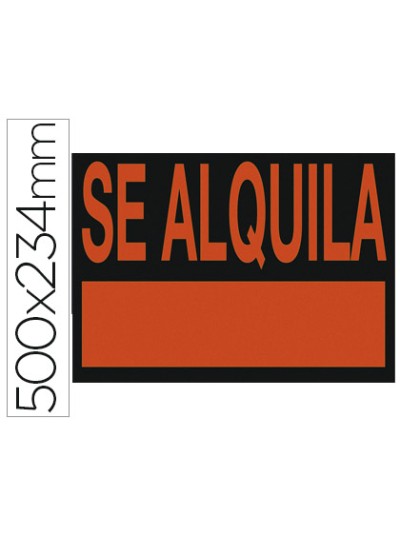 Cartel plastico archivo 2000 /'se alquila/' rojo fluorescente 500x234 mm