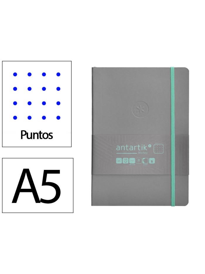 Cuaderno con gomilla antartik notes tapa blanda a5 hojas puntos gris y turquesa 80 hojas 80 gr fsc Cuaderno con gomilla antartik notes tapa blanda a5 hojas puntos gris y turquesa 80 hojas 80 gr fsc