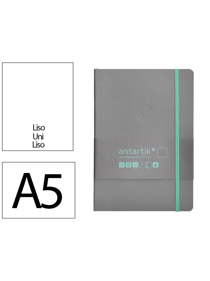 Cuaderno con gomilla antartik notes tapa blanda a5 hojas lisas gris y turquesa 80 hojas 80 gr fsc Cuaderno con gomilla antartik notes tapa blanda a5 hojas lisas gris y turquesa 80 hojas 80 gr fsc