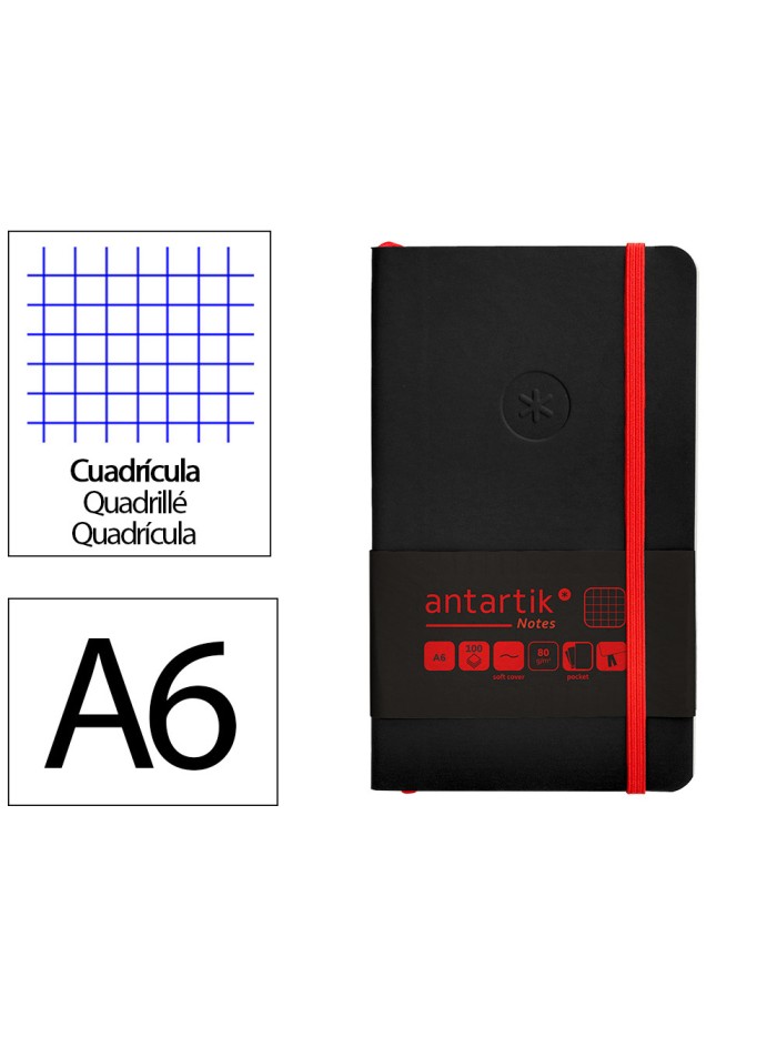 Cuaderno con gomilla antartik notes tapa blanda a6 cuadricula negro y rojo 100 hojas 80 gr fsc Cuaderno con gomilla antartik notes tapa blanda a6 cuadricula negro y rojo 100 hojas 80 gr fsc