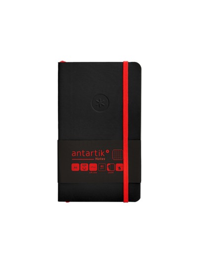 Cuaderno con gomilla antartik notes tapa blanda a6 cuadricula negro y rojo 100 hojas 80 gr fsc