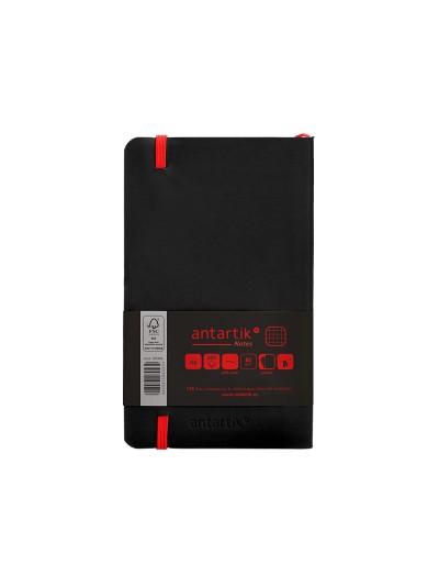 Cuaderno con gomilla antartik notes tapa blanda a6 cuadricula negro y rojo 100 hojas 80 gr fsc