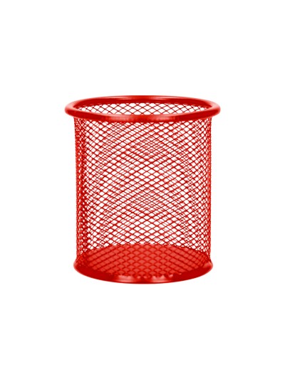 Cubilete portalapices q-connect rojo metal redondo rejilla diametro 86 mm alto 105 mm