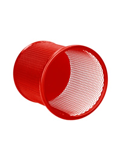 Cubilete portalapices q-connect rojo metal redondo rejilla diametro 86 mm alto 105 mm