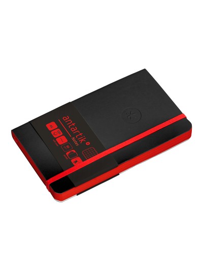 Cuaderno con gomilla antartik notes tapa blanda a6 cuadricula negro y rojo 100 hojas 80 gr fsc