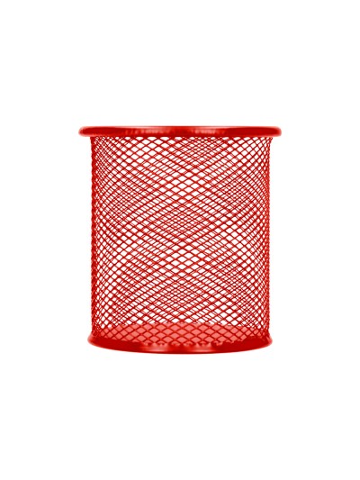 Cubilete portalapices q-connect rojo metal redondo rejilla diametro 86 mm alto 105 mm