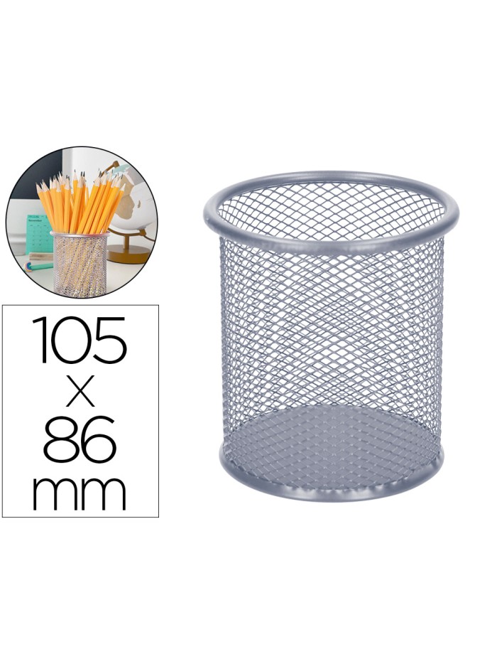 Cubilete portalapices q-connect plata metal redondo rejilla diametro 86 mm alto 105 mm Cubilete portalapices q-connect plata metal redondo rejilla diametro 86 mm alto 105 mm