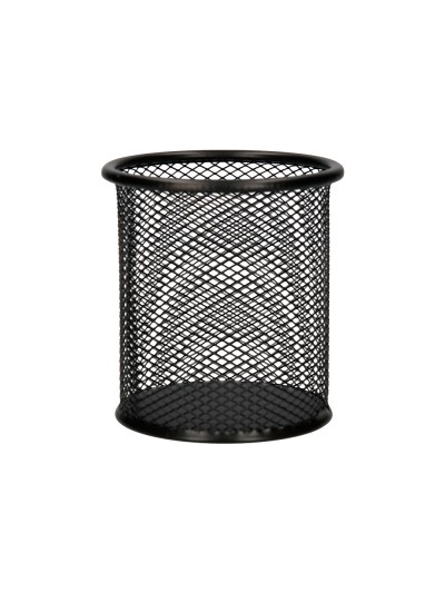 Cubilete portalapices q-connect negro metal redondo rejilla diametro 86 mm alto 105 mm
