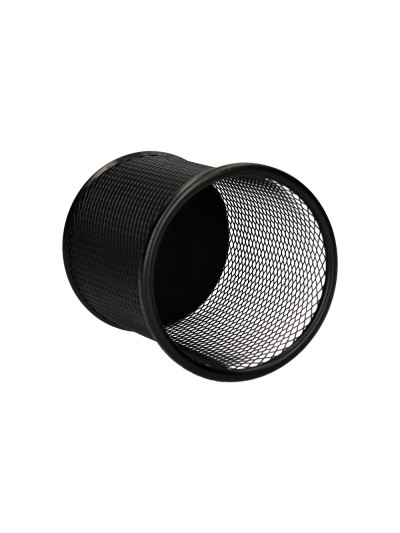 Cubilete portalapices q-connect negro metal redondo rejilla diametro 86 mm alto 105 mm