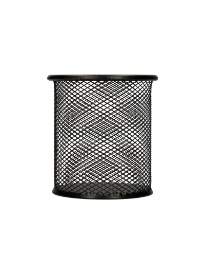 Cubilete portalapices q-connect negro metal redondo rejilla diametro 86 mm alto 105 mm