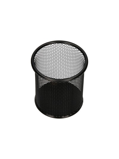 Cubilete portalapices q-connect negro metal redondo rejilla diametro 86 mm alto 105 mm