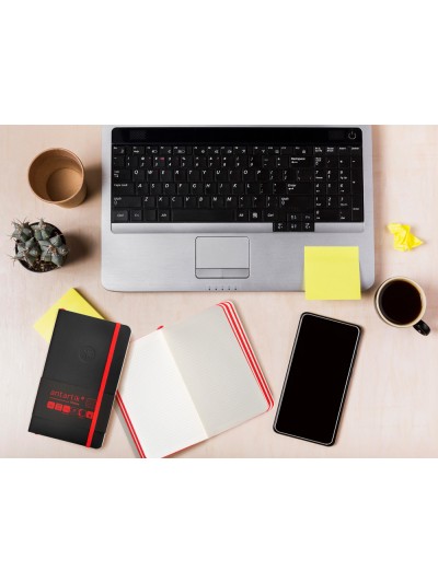 Cuaderno con gomilla antartik notes tapa blanda a6 cuadricula negro y rojo 100 hojas 80 gr fsc