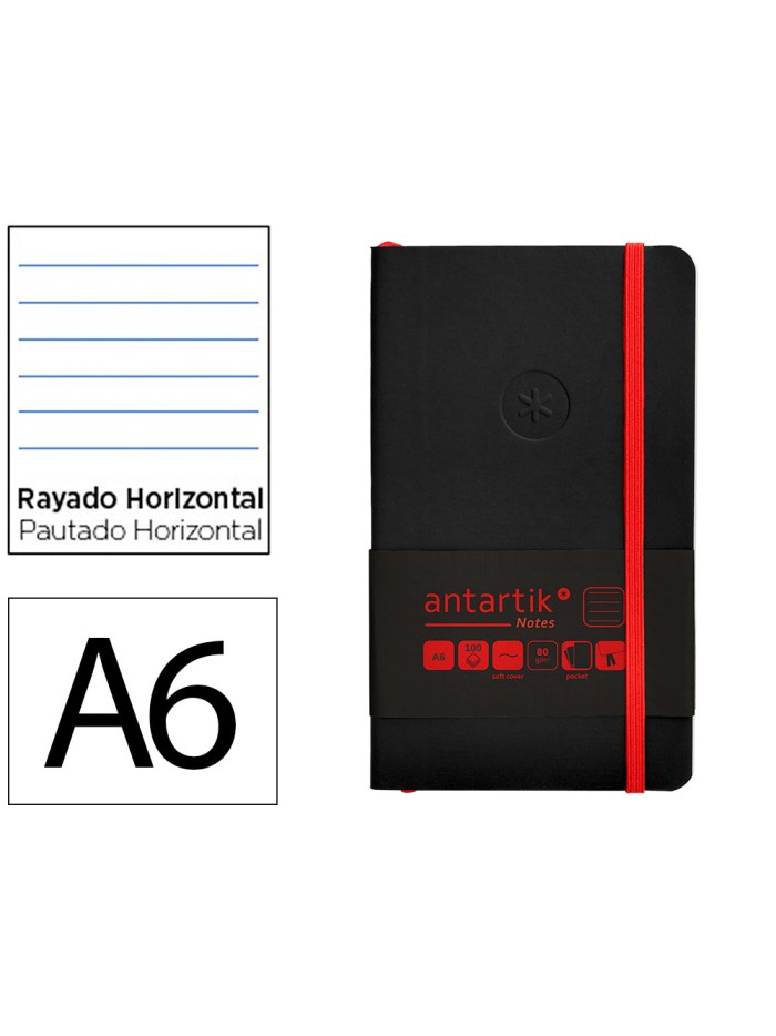 Cuaderno con gomilla antartik notes tapa blanda a6 rayas negro y rojo 100 hojas 80 gr fsc Cuaderno con gomilla antartik notes tapa blanda a6 rayas negro y rojo 100 hojas 80 gr fsc