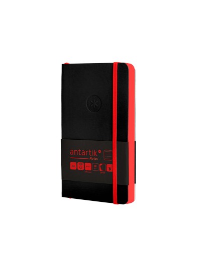 Cuaderno con gomilla antartik notes tapa blanda a6 rayas negro y rojo 100 hojas 80 gr fsc