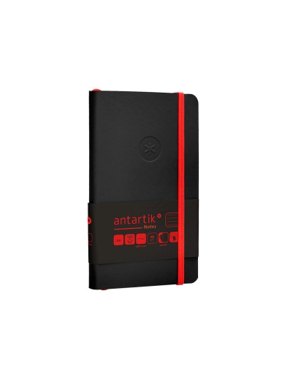 Cuaderno con gomilla antartik notes tapa blanda a6 rayas negro y rojo 100 hojas 80 gr fsc