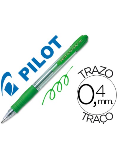 Boligrafo pilot super grip verde retractil sujecion de caucho tinta base de aceite