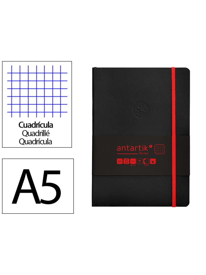 Cuaderno con gomilla antartik notes tapa blanda a5 hojas cuadricula negro y rojo 80 hojas 80 gr fsc Cuaderno con gomilla antartik notes tapa blanda a5 hojas cuadricula negro y rojo 80 hojas 80 gr fsc