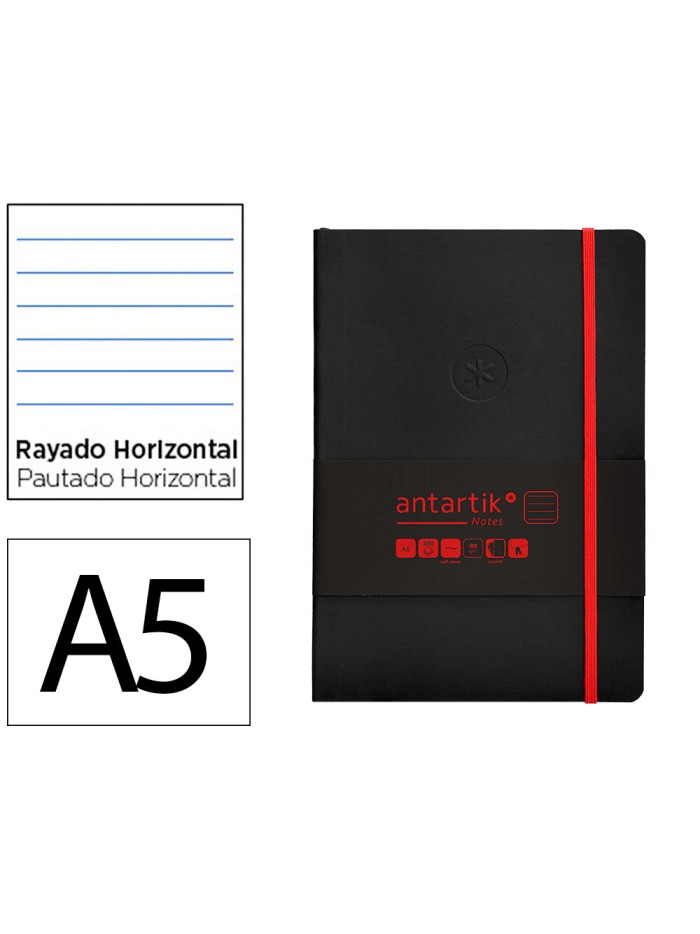 Cuaderno con gomilla antartik notes tapa blanda a5 hojas rayas negro y rojo 80 hojas 80 gr fsc Cuaderno con gomilla antartik notes tapa blanda a5 hojas rayas negro y rojo 80 hojas 80 gr fsc
