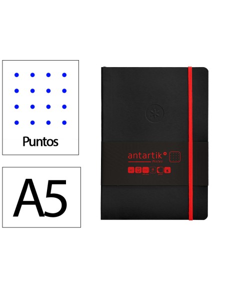 Cuaderno con gomilla antartik notes tapa blanda a5 hojas puntos negro y rojo 80 hojas 80 gr fsc