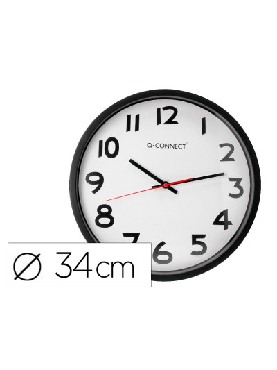 Reloj q-connect de pared plastico oficina redondo 34 cm marco negro