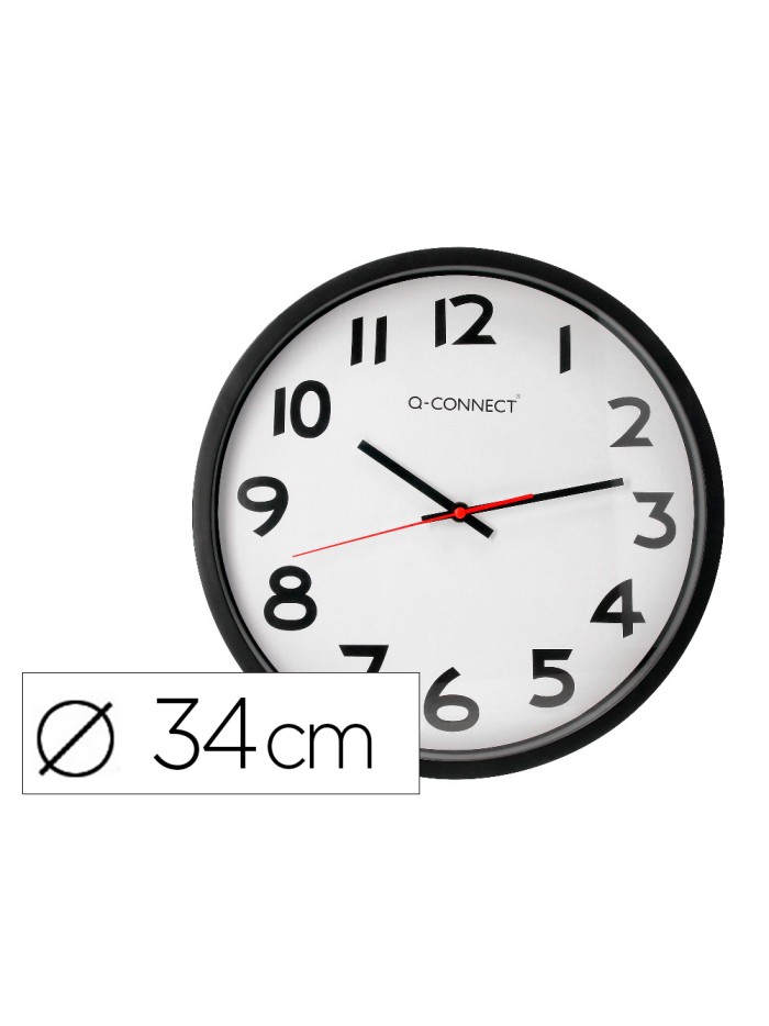 Reloj q-connect de pared plastico oficina redondo 34 cm marco negro