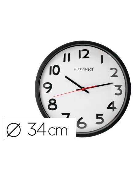 Reloj q-connect de pared plastico oficina redondo 34 cm marco negro