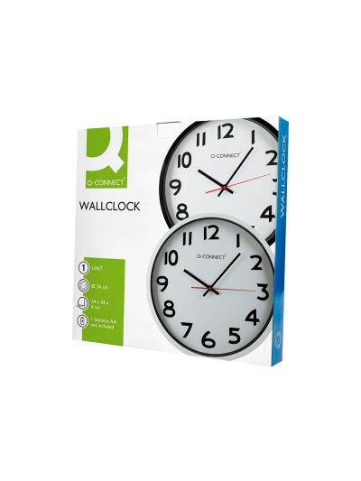 Reloj q-connect de pared plastico oficina redondo 34 cm marco negro