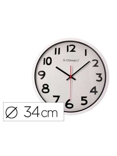 Reloj q-connect de pared plastico oficina redondo 34 cm marco blanco