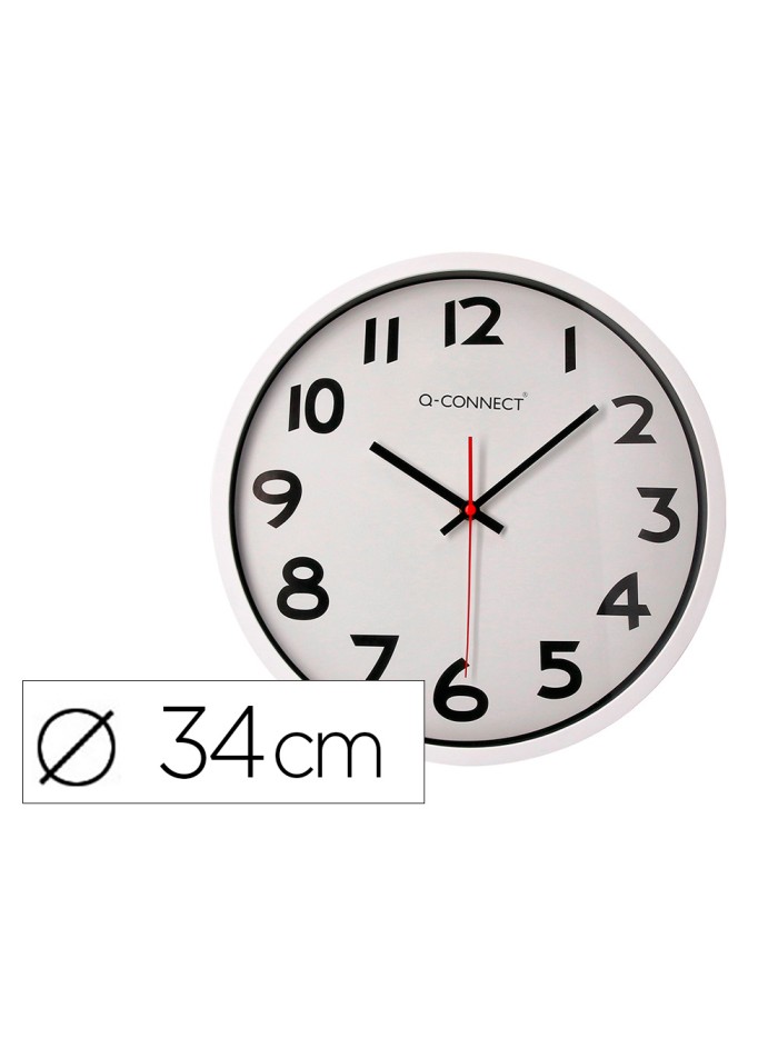 Reloj q-connect de pared plastico oficina redondo 34 cm marco blanco