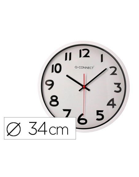 Reloj q-connect de pared plastico oficina redondo 34 cm marco blanco