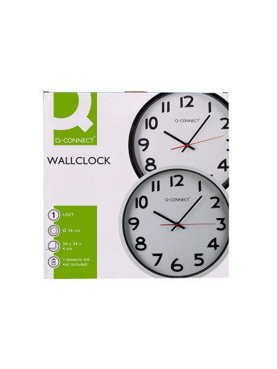 Reloj q-connect de pared plastico oficina redondo 34 cm marco blanco