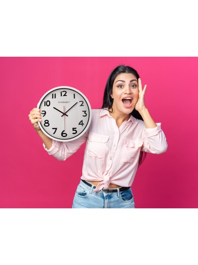 Reloj q-connect de pared plastico oficina redondo 34 cm marco blanco