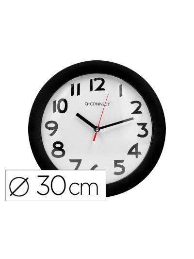Reloj q-connect de pared plastico oficina redondo 30 cm marco negro
