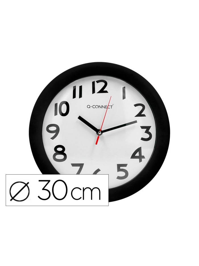 Reloj q-connect de pared plastico oficina redondo 30 cm marco negro