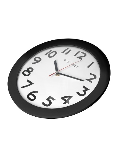 Reloj q-connect de pared plastico oficina redondo 30 cm marco negro
