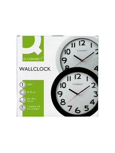 Reloj q-connect de pared plastico oficina redondo 30 cm marco negro