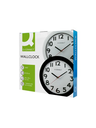 Reloj q-connect de pared plastico oficina redondo 30 cm marco negro