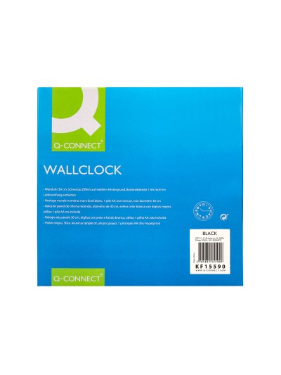 Reloj q-connect de pared plastico oficina redondo 30 cm marco negro