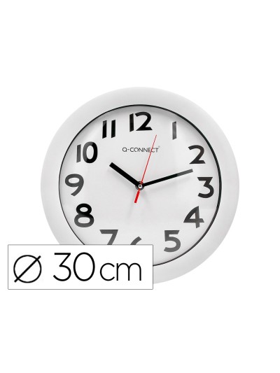 Reloj q-connect de pared plastico oficina redondo 30 cm marco blanco
