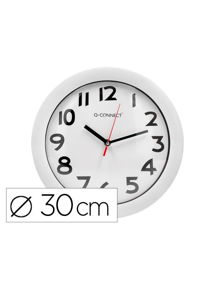 Reloj q-connect de pared plastico oficina redondo 30 cm marco blanco