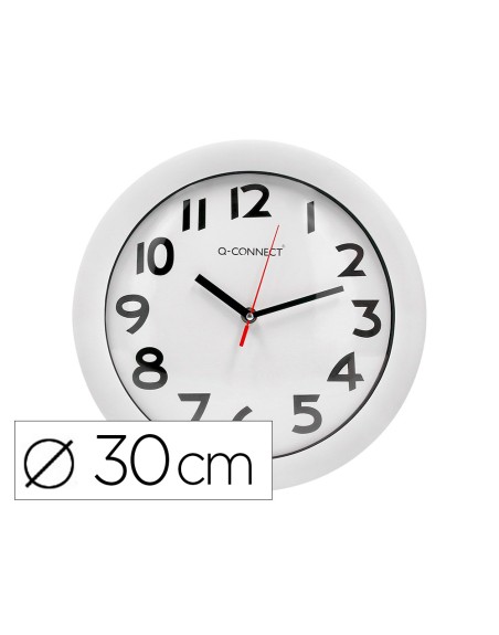 Reloj q-connect de pared plastico oficina redondo 30 cm marco blanco