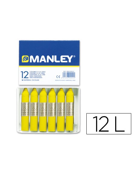 Lapices cera manley unicolor amarillo limon n.2 caja de 12 unidades